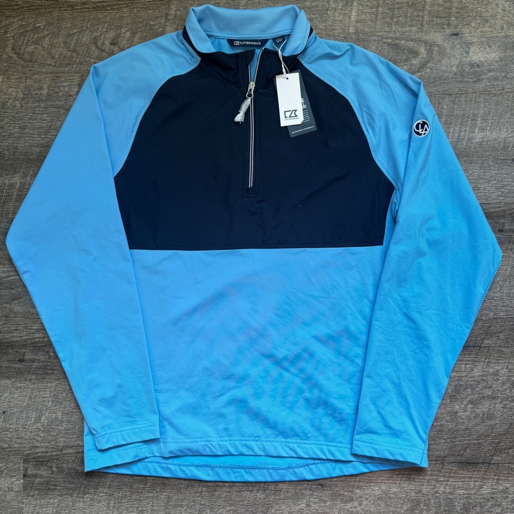 NWT Cutter & Buck Quarter Zip Pullover Medium Regular Blue Navy Colorblock‎ Golf